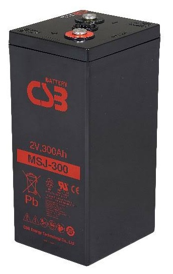 Batería AGM estacionaria / CSB MSJ-300 | 2608 – CSB MSJ-300 es una batería VRLA-AGM de 2V optimizada para aplicaciones de energía estacionaria como telecomunicaciones y sistemas de respaldo en servicio de flotación. Capacidad nominal: 300 Ah a 10h