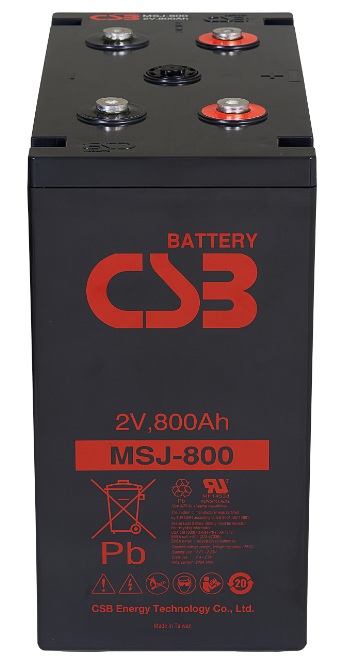 Batería AGM estacionaria / CSB MSJ-800 | 2608 – CSB MSJ-800 es una batería VRLA-AGM de 2V optimizada para aplicaciones de energía estacionaria como telecomunicaciones y sistemas de respaldo en servicio de flotación. Capacidad nominal: 800 Ah a 10h