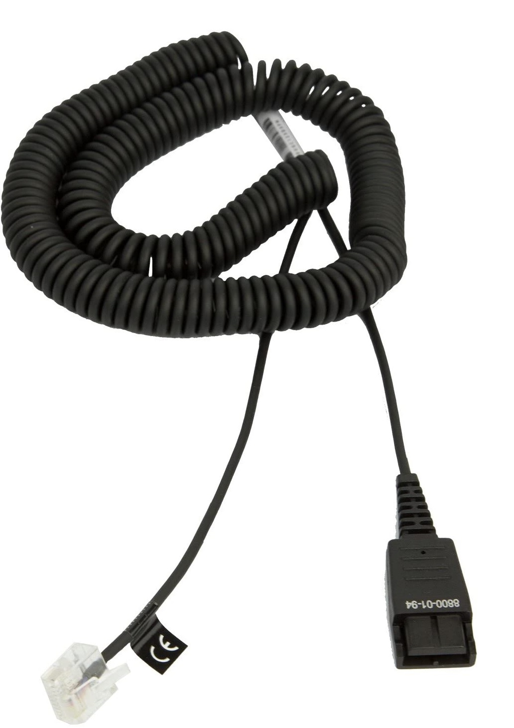 Jabra 8800-01-94 / Adaptador QD a RJ-45 | 2406 - Cable de desconexión rápida QD a Modular RJ-45 para teléfonos Siemens OpenStage, Color: Negro, Espiral, Longitud: 50 cm, Longitud espiral: 2 m, Conector RJ45 y QD