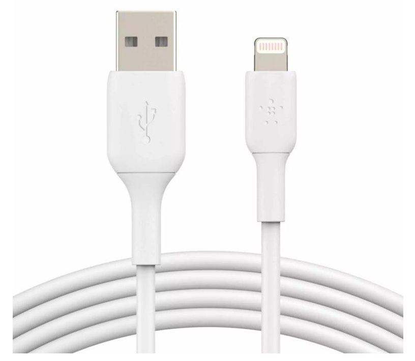 Cable USB-A a Lightning de 1m / Belkin CAA008bt0MWH-TL | 2604 – Belkin CAA008bt0MWH-TL es un cable de carga diseñado para conectar dispositivos Apple a puertos USB-A estándar, soporta una corriente de hasta 2.4A para carga rápida, certificación MFi Apple