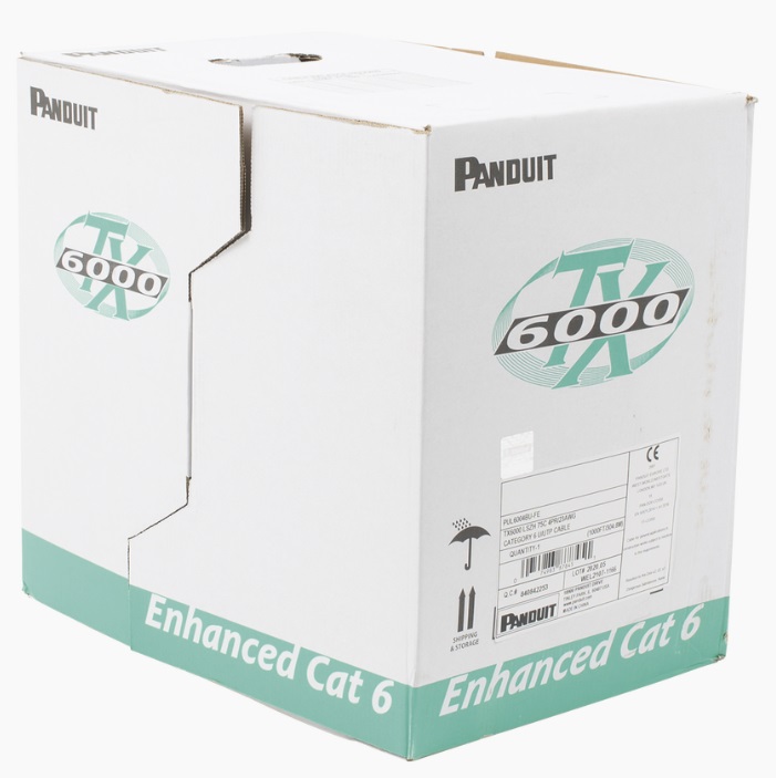 Cable de Red CAT-6 Cobre Interior / Panduit PUL6004BU-FE | 2504 - Cable de Red de 4-pares 100% Cobre para uso interior, Categoría-6, Carrete x 305m, Conductores de cobre de 23 AWG con aislamiento de polímero HDPE, Color Azul, Recubrimiento LSZH