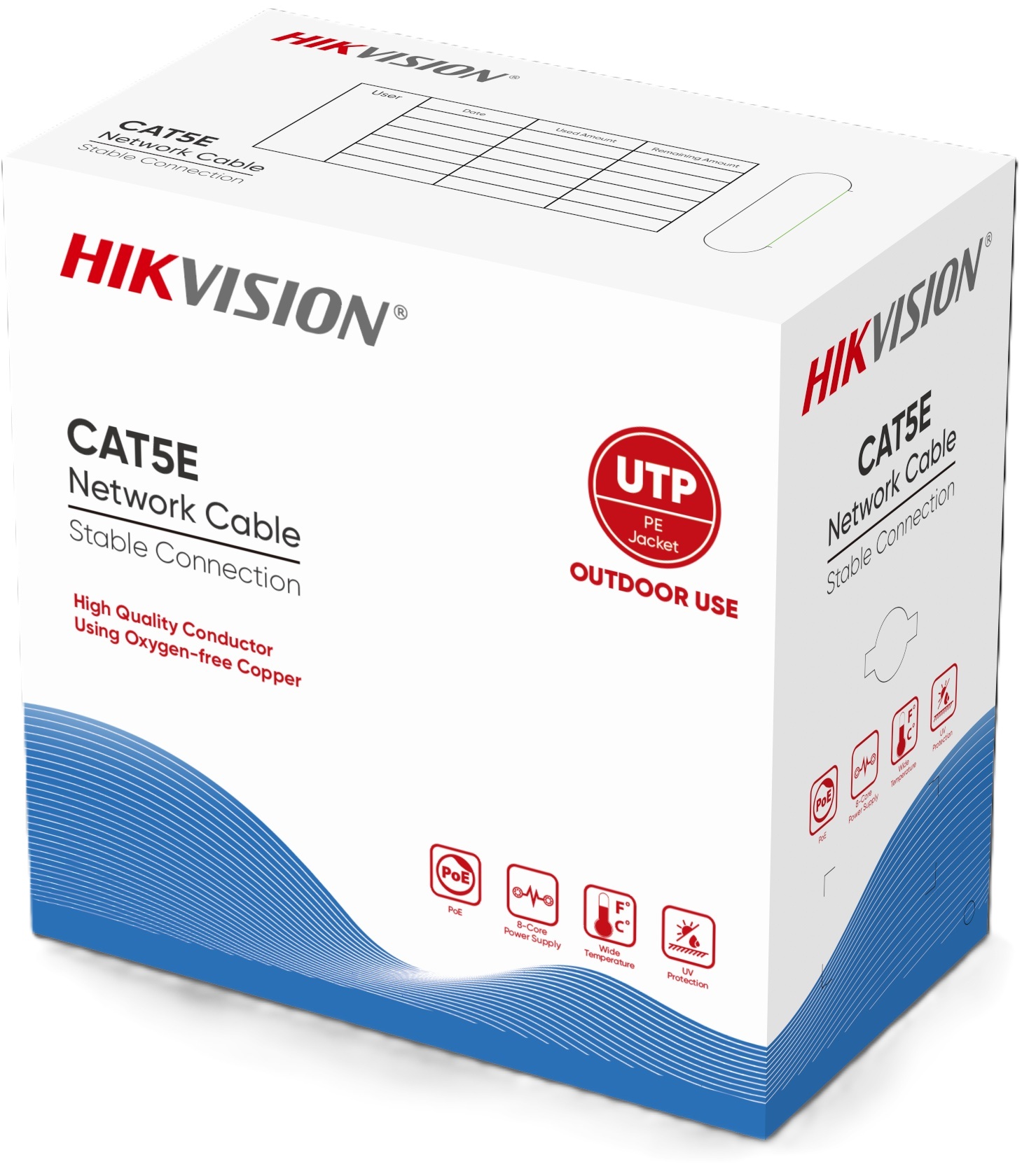 Hikvision DS-1LN5E-UU/E-PLUG / Cable UTP Cat 5e Cobre | 2603 - Hikvision DS-1LN5E-UU/E-PLUG es un cable de red de categoría 5e diseñado para instalaciones en exteriores, incorpora conductores de cobre sólido de alta pureza, chaqueta de polietileno
