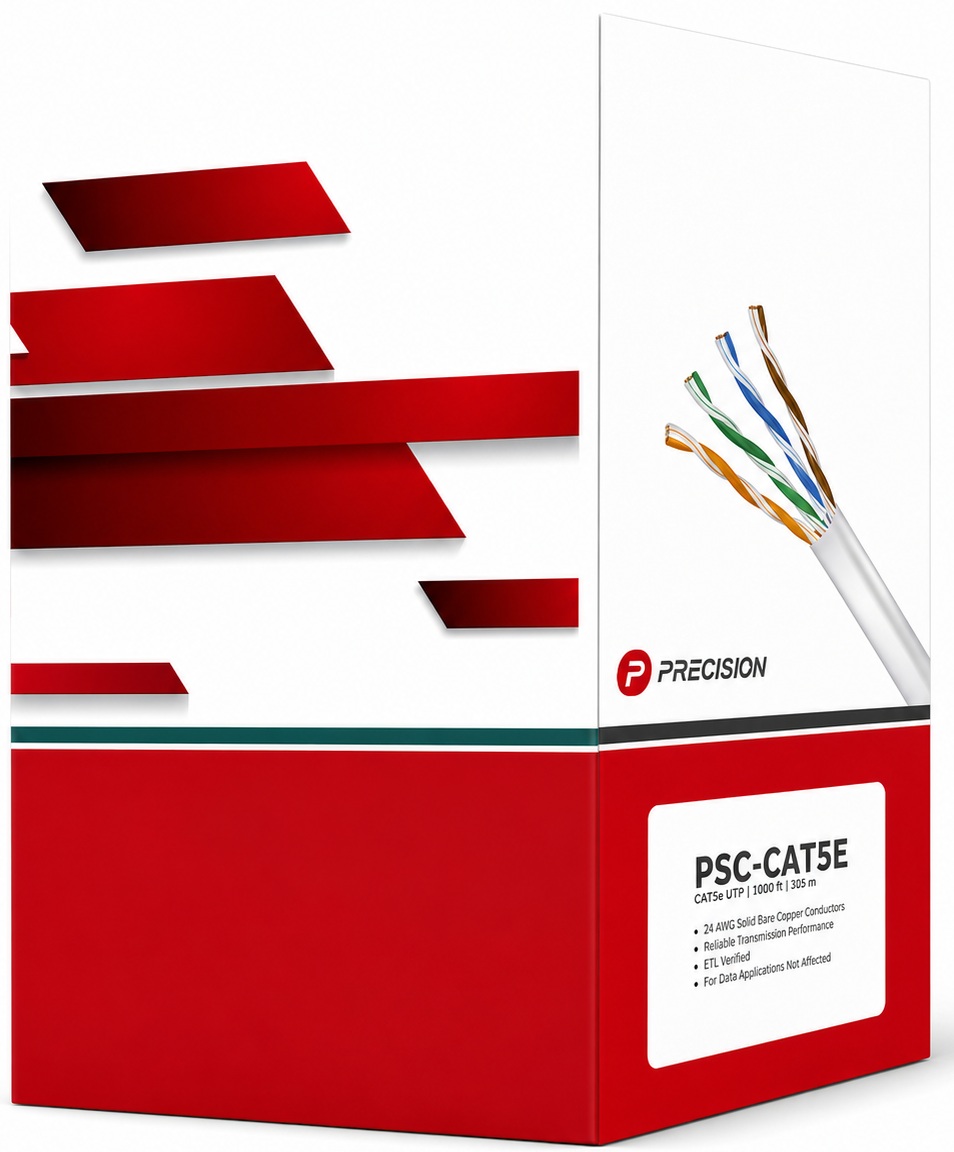 Precision PSC-CAT5E / Cable de UTP Cat-5e Cobre | 2604 – Precision PSC-CAT5E es un cable de red diseñado para aplicaciones de videovigilancia, voz y datos, conductor 100% cobre, calibre 24 AWG, ancho de banda 100 MHz, aislamiento de PVC, sin blindaje