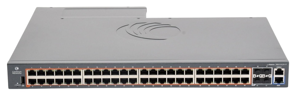 Switch 48-Puertos PoE / Cambium EX2052R-P | 2609 - Cambium Networks cnMatrix EX2052R-P MX-EX2052GXPA-10 es un switch Ethernet administrable de capa L2/L3 con fuente de alimentación removible, Puertos Ethernet: 48 × 10/100/1000 PoE+, Up