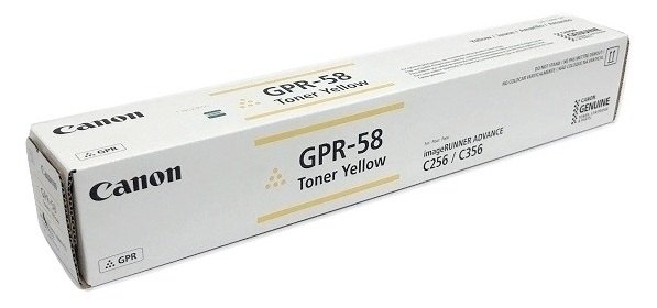Toner Canon GPR-58 / Amarillo – 1800 Páginas | 2607 – Canon GPR-582185C003AB/AC es un cartucho de tóner original diseñado para ofrecer impresiones de alta calidad y rendimiento óptimo en sistemas láser imageRUNNER. Modelo de tóner: GPR-58