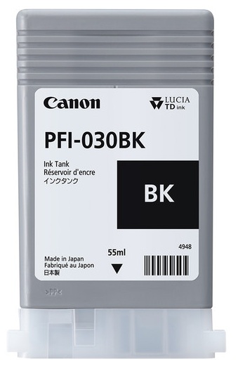 Tinta Canon PFI-030BK / Negro - 55 ml | 2607 – Canon PFI-030BK 3489C001AA Tanque de tinta original diseñado con tecnología de inyección de tinta a base de pigmento negro para proporcionar líneas ultra nítidas y textos definidos en planos técnicos