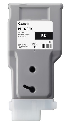 Tinta Canon PFI-320BK / Negro - 300 ml | 2607 – Canon PFI-320BK 2890C001AA Tanque de tinta original diseñado con tecnología de inyección de tinta a base de pigmento negro para proporcionar líneas ultra nítidas y textos definidos en planos técnicos