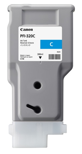 Tinta Canon PFI-320C / Cian - 300 ml | 2607 – Canon PFI-320C 2891C001AA es un tanque de tinta original diseñado con tecnología de inyección de tinta a base de pigmento cian para proporcionar líneas de alta precisión y gráficos definidos en planos