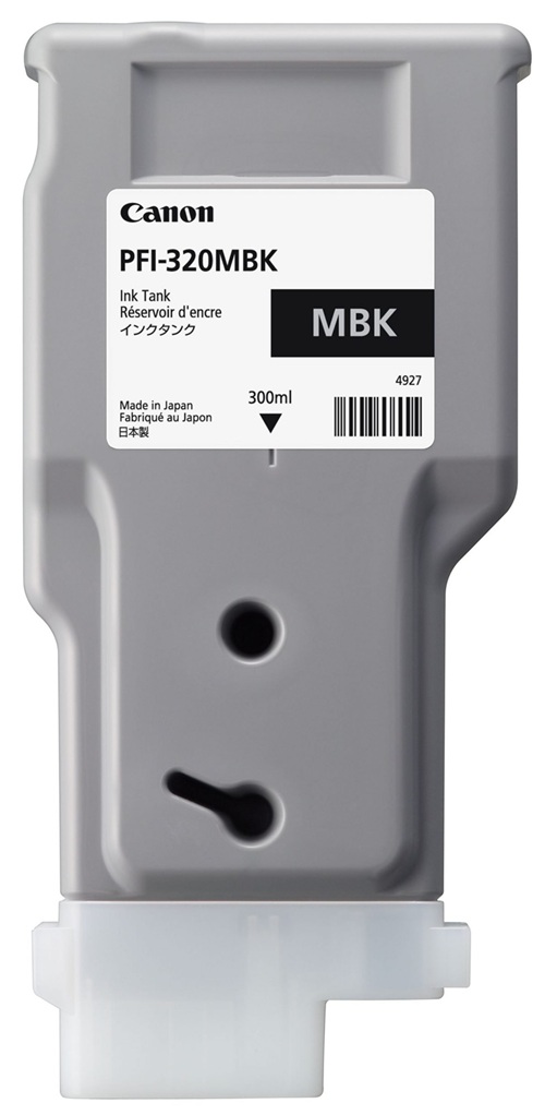 Tinta Canon PFI-320MBK / Negro Mate - 300 ml  | 2607 – Canon PFI-320MBK 2889C001AA Tanque de tinta original diseñado con tecnología de inyección de tinta a base de pigmento negro mate para proporcionar líneas ultra nítidas y textos definidos en planos