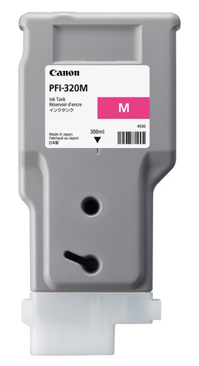 Tinta Canon PFI-320M / Magenta - 300 ml | 2607 – Canon PFI-320M 2892C001AA es un tanque de tinta original diseñado con tecnología de inyección de tinta a base de pigmento magenta para proporcionar líneas de alta precisión y gráficos definidos en planos