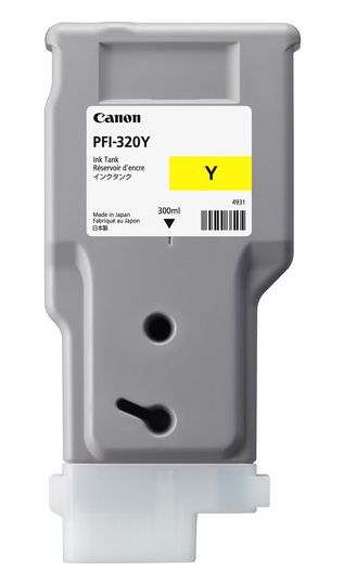 Tinta Canon PFI-320Y / Amarillo - 300 ml | 2607 – Canon PFI-320Y 2893C001AA Tanque de tinta original diseñado con tecnología de inyección de tinta a base de pigmento amarillo para proporcionar líneas de alta precisión y gráficos definidos en planos