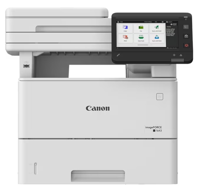 Multifuncional Láser B&N / Canon 1643F | 2607 – Canon imageFORCE 1643F 7064C001AA es una impresora multifuncional láser monocromática A4 diseñada para entornos empresariales. Funciones: Impresión, copia, escáner, envío y fax, Velocidad: Hasta 43 ppm
