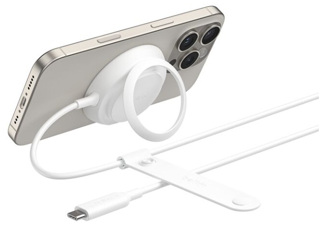 Cargador Inalámbrico de 25W / Belkin WIA014ttWH | 2604 – Belkin WIA014ttWH es un cargador magnético UltraCharge diseñado para suministrar carga inalámbrica ultrarrápida mediante tecnología Qi2. Ofrece una potencia de hasta 25W para iPhone compatibles