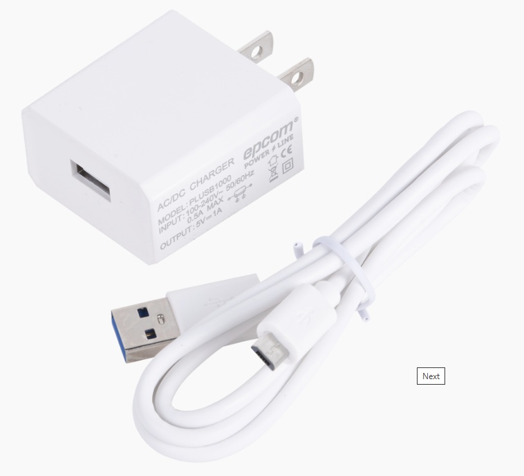 Epcom PLUSB1000V / Cargador USB | 2603 - Epcom Powerline PLUSB1000V es un cargador profesional de un puerto con voltaje de entrada 100-240V, salida 5VCC/1A, filtro EMI incorporado, protección contra sobrevoltaje, sobrecorriente y cortocircuito