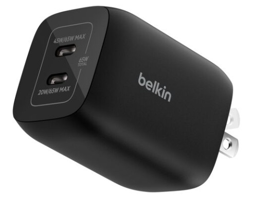 Belkin ENA007dqBK / Cargador Dual Port 65W | 2604 – Belkin ENA007dqBK es un cargador de pared diseñado para Nintendo Switch y computadoras portátiles, potencia total 65W Power Delivery 3.0, doble puerto USB-C, tecnología GaN integrada, distribución inteli