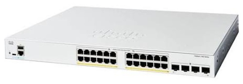 Switch 24-Puertos PoE / Cisco Catalyst C1300-24P-4G | 2609 - Cisco Catalyst C1300-24P-4G es un switch administrable para redes de acceso, Puertos de red: 24× Gigabit Ethernet RJ45 PoE+, Uplinks: 4× 1G SFP, Presupuesto PoE: 195W, Conmutación: 56 Gbps