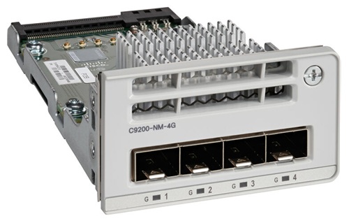 Módulo de Red 4-Puertos 1G / Cisco Catalyst C9200-NM-4G | 2609 - isco Catalyst C9200-NM-4G= es un módulo de red de uplink reemplazable en campo para switches Cisco Catalyst 9200 con uplinks modulares, Puertos: 4× 1G, Tipo de interfaz: Ranuras SFP