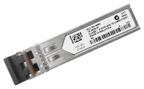 Transceptor SFP 1G 1000BASE-SX / Cisco GLC-SX-MMD | 2609 - Cisco GLC-SX-MMD= es un transceptor óptico SFP Gigabit Ethernet 1000BASE-SX para fibra multimodo, Velocidad: 1 Gbps, Longitud de onda: 850 nm, Tipo de fibra: MMF, Conector: Dual LC/PC