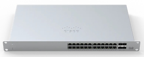 Switch 24-Puertos PoE / Meraki MS130-24P | 2609 - Cisco Meraki MS130-24P-HW es un switch administrable de Capa 2 gestionado en la nube para sucursales y campus, Puertos RJ45: 24× 1GbE, Uplinks: 4× 1GbE SFP, Interfaz de administración dedicada 