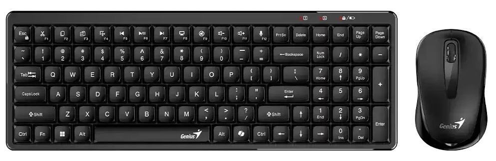 Combo Teclado & Mouse / Genius LuxeMate Q8100BLK | 2604 - Genius LuxeMate Q8100 31340019401 es un combo de teclado y ratón diseñado para optimizar el espacio de trabajo, conexión inalámbrica de 2.4 GHz, frecuencia anti-interferencias, teclas redondas