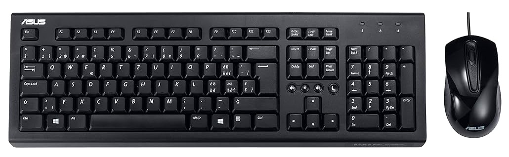 Combo Teclado & Mouse USB / ASUS U2000 | 2605 – ASUS U2000 es un combo de teclado y mouse diseñado para productividad en el hogar o la oficina, equipado con una interfaz USB alámbrica con cable de 1.5m, teclado completo de arquitectura de membrana