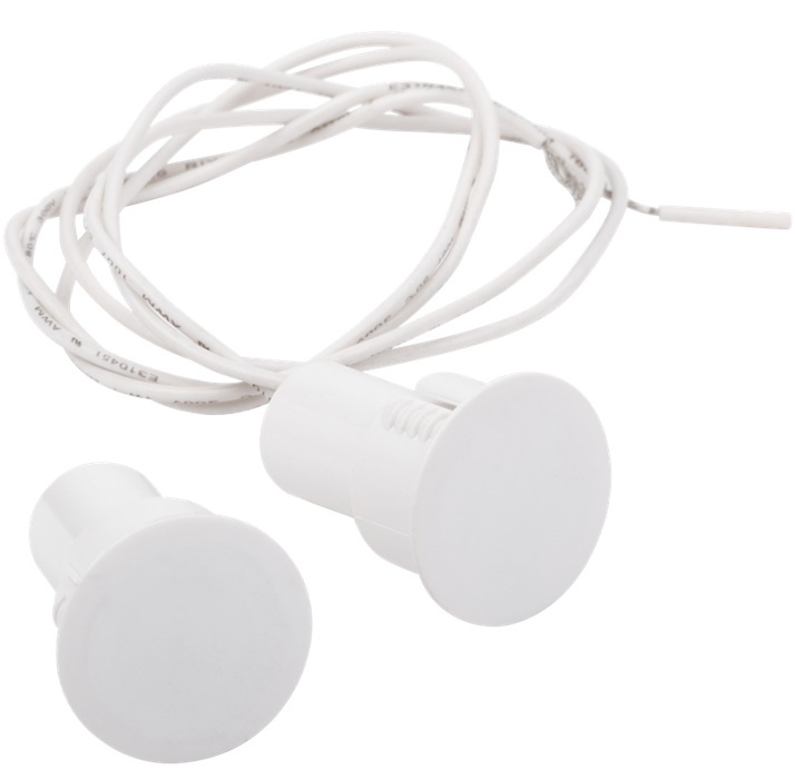 Contacto Magnético / SFIRE SF-1021 | 2507 - Contacto Magnético Cableado diseñado para instalación empotrada en puertas y ventanas, utilizado en sistemas de alarma para detectar aperturas. Funciona como un switch normalmente cerrado (NC)