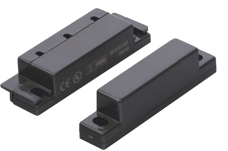 Contacto Magnético / SFIRE SF-2031BR | 2507 - Contacto magnético para instalación empotrada en puertas y ventanas, Cable calibre 18, Separación entre orificios: 52 mm, Dimensiones switch: 63 x 19 x 15 mm, Dimensiones de Imán: 63 x 12 x 16 mm, GAP: 33 mm