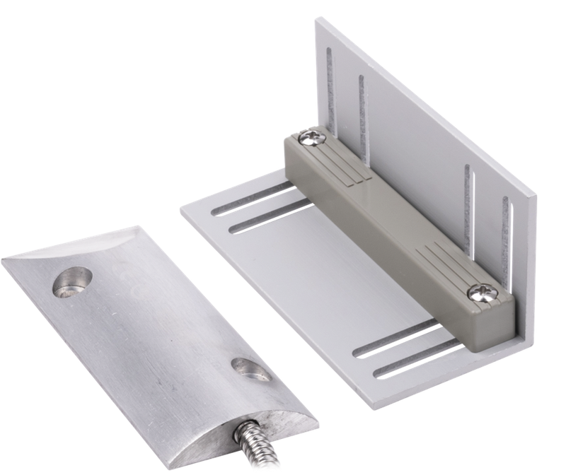 Contacto Magnético / SFIRE SF-3012 | 2507 - Contacto magnético de uso rudo diseñado para instalación en piso, Cable: 55 cm calibre 22, Separación entre orificios: 56 mm, Dimensiones: 106 x 16 x 38 mm, Dimensiones de Imán: 106 x 15 x 16 mm, GAP: 80 mm