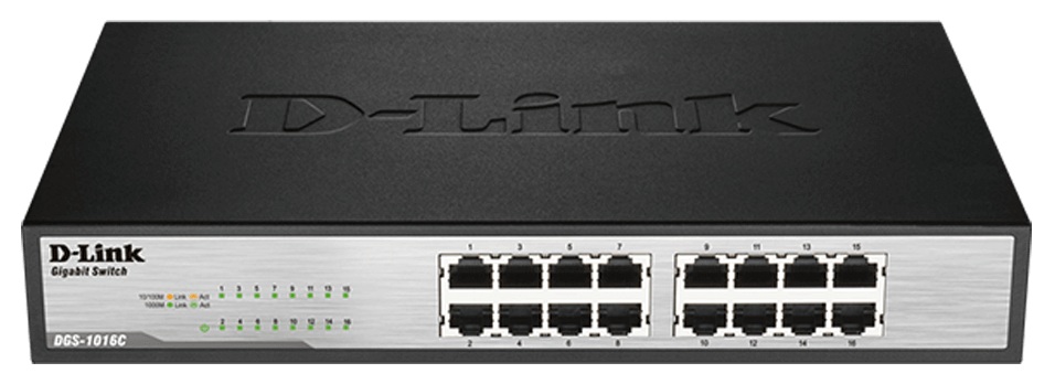 Switch 16-Port / D-Link DGS-1016C | 2606 – D-Link DGS-1016C es un switch diseñado para pequeñas y medianas empresas con capacidad de conmutacion de 32 Gbps, tasa de reenvio de 23.808 Mpps, tabla de direcciones MAC de 8000 entradas, memoria bufer 256Kb