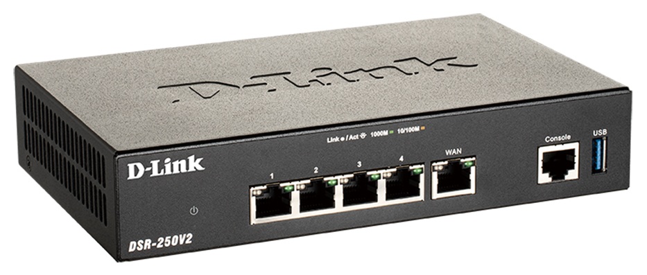 Router VPN Multi-WAN / D-Link DSR-250V2 | 2606 – D-Link DSR-250V2 es un router diseñado para ofrecer seguridad avanzada en redes empresariales, rendimiento de cortafuegos 950 Mbps, rendimiento de red privada virtual 200 Mbps, soporte para 75 túneles 