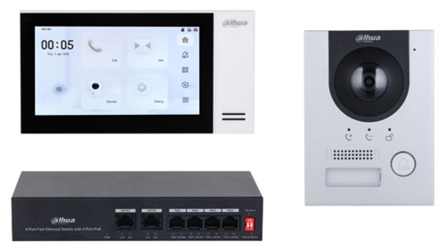 Kit de videoportero IP / Dahua DHI-KTP01L(F) | 2610 – Dahua DHI-KTP01L(F) Kit de videoportero IP con Estación exterior de cámara CMOS de 2 MP, Monitor interior táctil TFT de 7″ y Switch PoE, Campo visual horizontal de 168,6°, Compresión H.264/H.265