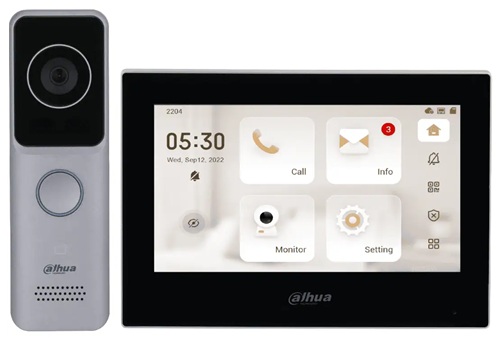 Kit de videoportero IP Wi-Fi / Dahua DHI-KTW02 | 2610 – Dahua DHI-KTW02 Kit de videoportero IP Wi-Fi con Estación de puerta DHI-VTO2311R-WP, Monitor interior DHI-VTH2621G-WP, Cámara CMOS 2MP, WDR 120dB, Compresión H.264/H.265, Audio bidirecc
