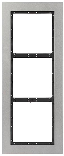 Panel frontal para tres módulos / Dahua VTM126 | 2610 – Dahua VTM126 es un panel para tres módulos con Construcción en aluminio, Acabado plateado, Dimensiones de 140 × 340 × 7 mm y Compatibilidad con la caja VTM128 y equipos de la serie VTO4202F-X.