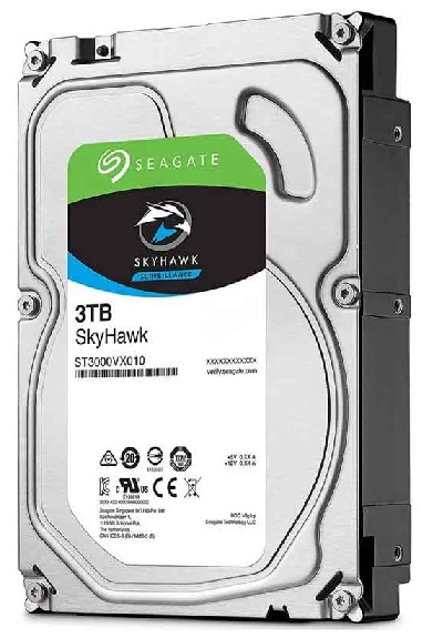 Disco Duro Seagate SkyHawk ST3000VX010 / 3TB CCTV | 2203 - Disco HDD para Videovigilancia Seagate SkyHawk (Surveillance), Formato 3.5'', Interface SATA III 6 Gb/s, 5900rpm, Memoria Caché 64GB, Velocidad de Transferencia hasta 180Mb/s, Uso 7x24