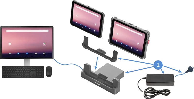 Base de Carga / Honeywell EDA10A-DB-1 | 2507 – Dock Kit Honeywell EDA10A-DB-1 diseñada específicamente para la tableta industrial ScanPal EDA10A. Puertos integrados: 3x USB-A, 1x HDMI & 1x RJ45 Ethernet, Voltaje de entrada: 100–240VAC