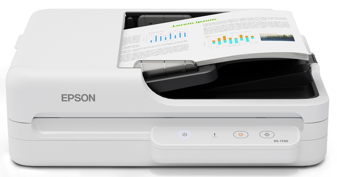 Escáner de 30 ppm / Epson DS-1730 | 2606 – Epson DS-1730 B11B273201 es un Escáner cama plana con alimentador automático, diseñado para digitalización versátil y eficiente de documentos comerciales, Resolución óptica 1200 dpi, Sensor de imagen CIS