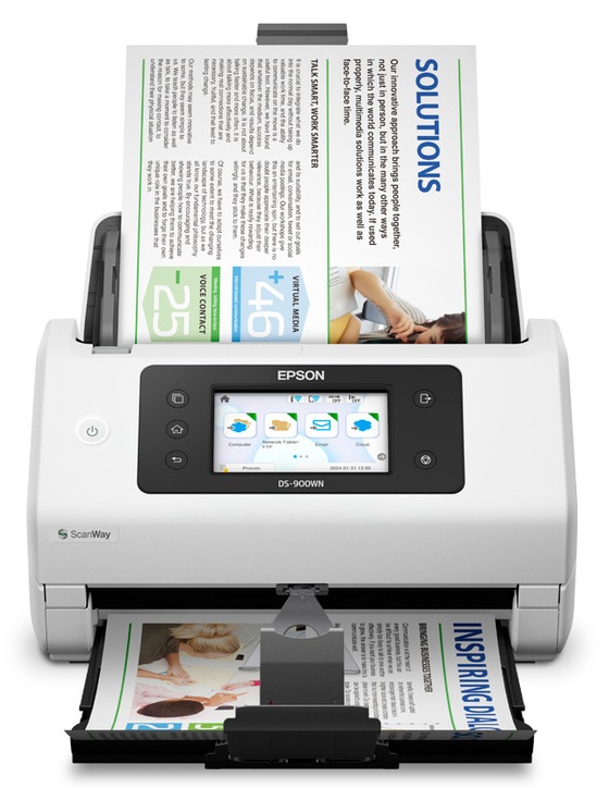 Epson DS-900WN / Escáner de 70 ppm | 2606 – Epson DS-900WN B11B276201 es un Escáner diseñado para digitalización inalámbrica de alto volumen para entornos empresariales, Alimentación vertical, Resolución 600 dpi, Sensor de imagen CIS, Velocidad 70 ppm