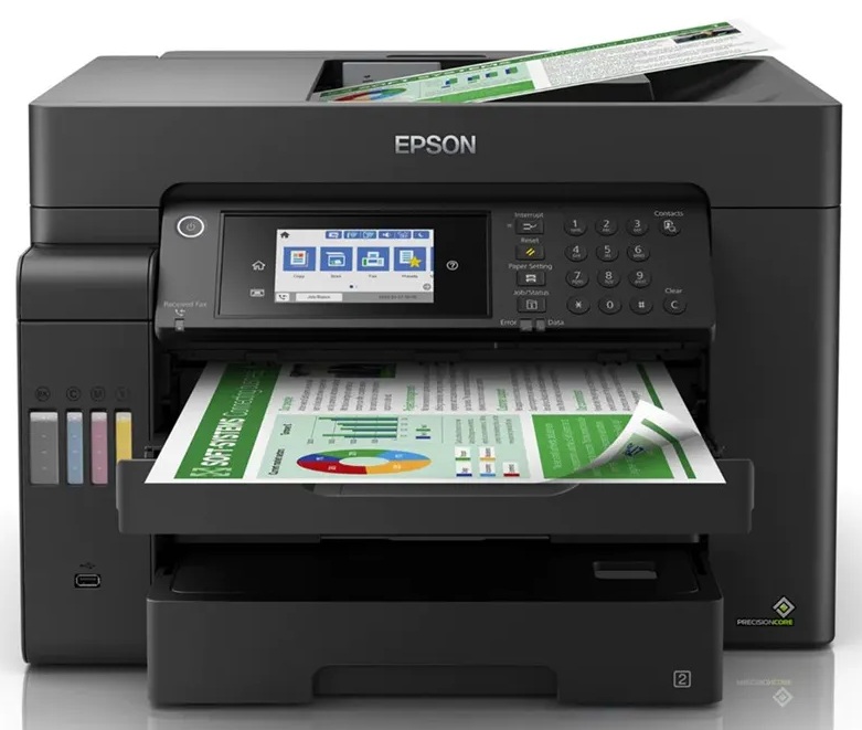 Epson L15150 / Multifuncional Tinta Color A3 | 2606 – Epson EcoTank L15150 C11CH72301 es una Impresora multifuncional Formato A3 diseñada para impresión de alta productividad en oficinas, Resolución 4800 x 2400 dpi, Tecnología PrecisionCore Heat-Free