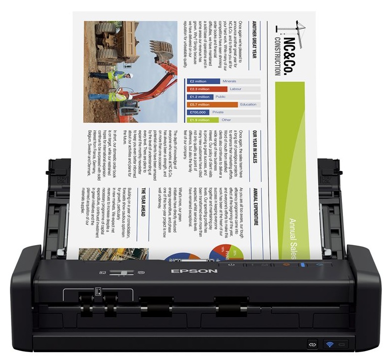 Escáner Portátil 25 ppm / Epson ES-300W | 2606 – Epson WorkForce ES-300W B11B242201 es un escáner diseñado para la digitalización portátil de documentos a doble cara. Cuenta con velocidad de 25 ppm, Resolución de 600 dpi, Alimentador de 20 hojas