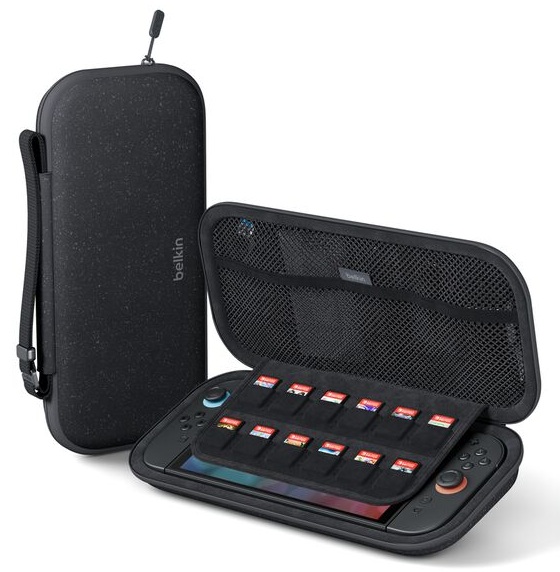Funda protectora de viaje / Belkin ENA002fqCH-V1 | 2604 – Belkin ENA002fqCH-V1 es un estuche de viaje diseñado para proteger y transportar la consola Nintendo Switch 2, cuenta con una carcasa exterior de poliéster resistente a la abrasión y al agua