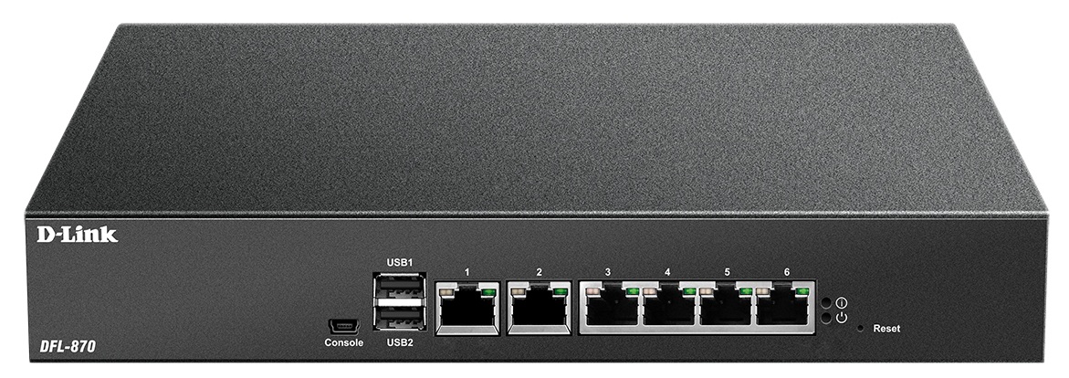 Firewall 6-Puertos Gigabit / D-Link DFL-870 | 2605 – D-Link DFL-870 es un cortafuegos diseñado para seguridad perimetral y gestión de amenazas UTM en empresas, 6 puertos configurables Gigabit Ethernet, rendimiento de firewall de hasta 4 Gbps