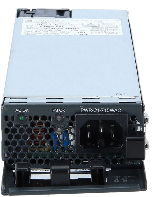 Fuente de Alimentación 715W / Meraki PWR-C1-715WAC-P= | 2410 - Fuente de alimentación para el switch Cisco Catalyst serie 9300, Potencia máxima: 715W, Voltaje de entrada: 100 a 240 VAC, Salida: -56V a 12.8A, Conexión en caliente / redundante