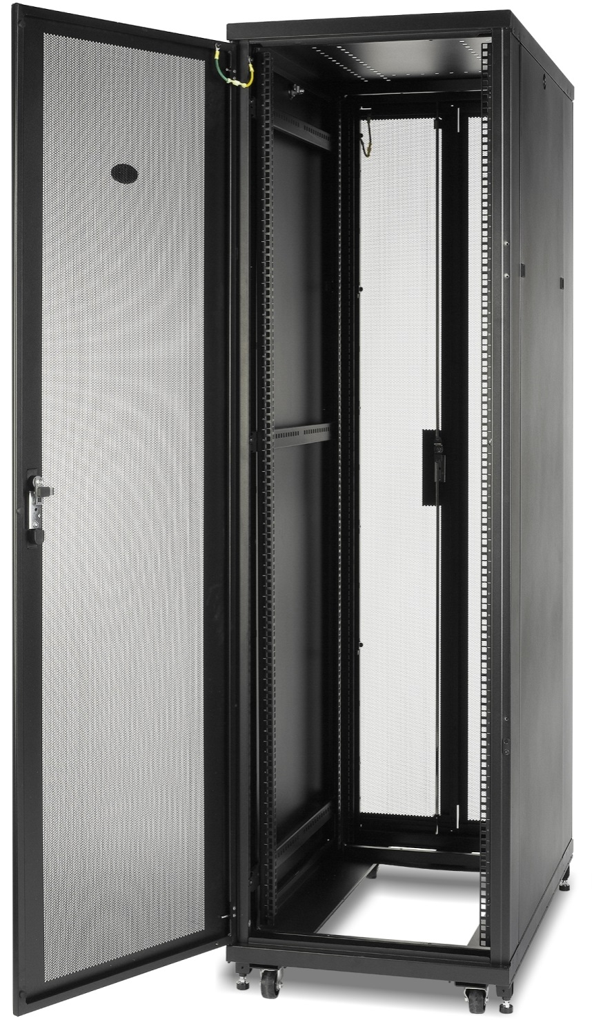 Rack 42U – APC AR2400FP1 | Gabinete NetShelter SV, Ancho 19'', Dimensiones: 2057 x 600 x 1060 mm, Peso Neto: 112Kg, Paneles laterales, Color Negro, Rieles de montaje vertical ajustables, Puertas y Paneles Laterales con Llave