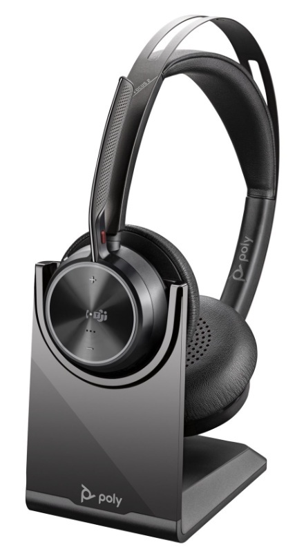 Diadema Bluetooth HP 9T9J6AA / Poly Voyager Focus 2 Stereo | 2509 - Poly Voyager Focus 2 9T9J6AA#AC3 con base de carga y certificación para Microsoft Teams. Auriculares Bluetooth estéreo gama profesional, diseñados para entornos de trabajo híbridos