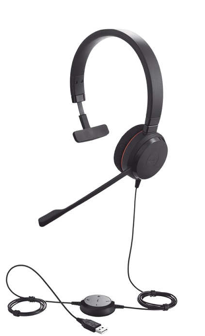 Jabra Evolve 20 UC mono / Diadema USB Monoaural | 2406 - Jabra 4993-829-209 Auricular USB Optimizado para Comunicaciones Unificadas (UC), Micrófono con cancelación de ruido, Procesamiento de señales digitales DSP, Control: Silenciar, Volumen