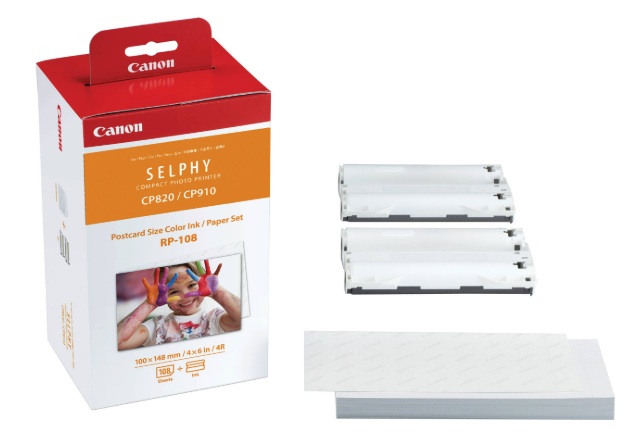 Kit de Tinta y Papel / Canon RP-108 | 2607 – Canon RP-108 8568B001AA es un juego original de consumibles diseñado con tecnología de sublimación térmica para la impresión directa de fotografías de calidad de laboratorio con alta resistencia al agua