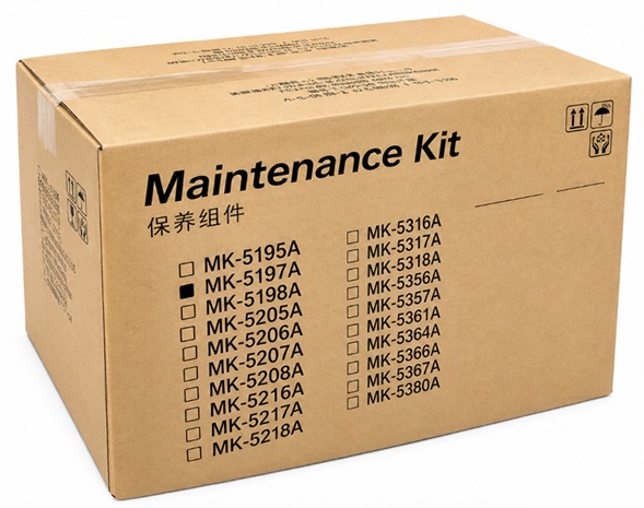 Kit de mantenimiento / Kyocera MK-5197A | 2608 – Kyocera MK-5197A 1702R47US1 Kit de mantenimiento OEM para equipos de impresión Kyocera TASKalfa compatibles, Rendimiento: 200.000 páginas, Alimentación: 120V, Componentes: Drum Kit, Developer Unit Black