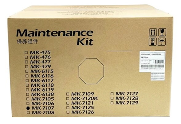 Kit de mantenimiento / Kyocera MK-7107 | 2608 – Kyocera MK-7107 1702NL7US0 es un kit de mantenimiento Genuine para equipos Kyocera TASKalfa, Rendimiento: 600.000 páginas, Componentes: Drum Unit, Developer Unit, Transfer Roller Assembly y Fuser Unit