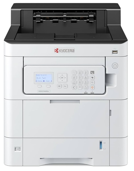 Impresora Láser Color / Kyocera PA4000cx | 2608 – Kyocera ECOSYS PA4000cx es una impresora láser color A4 diseñada para entornos empresariales, Impresión dúplex automática, Velocidad de impresión: 42 ppm, Resolución: 1200 × 1200 dpi, Memoria: 1 GB