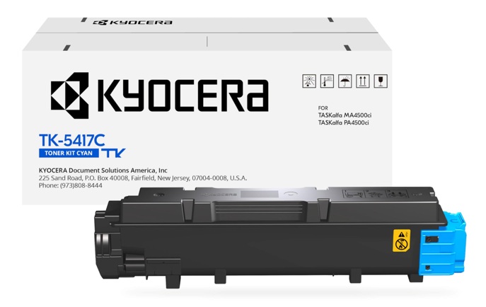Toner Kyocera TK-5417C / Cian 13.000 Páginas | 2608 – Kyocera TK-5417C 1T02Z7CUS0 es un cartucho de tóner original para equipos de impresión Kyocera. Tecnología de impresión: Láser, Color: Cian, Rendimiento estimado: 13.000 páginas, Cobertura 5%